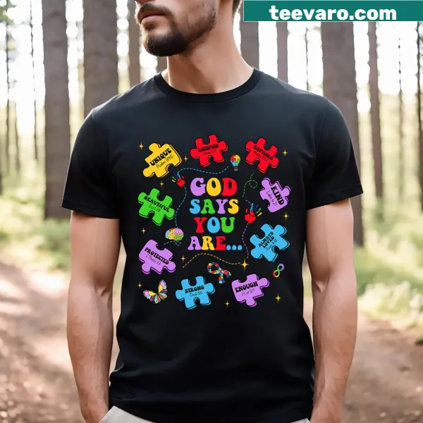 Bible verse T-shirt promoting autism awareness and Christian faith