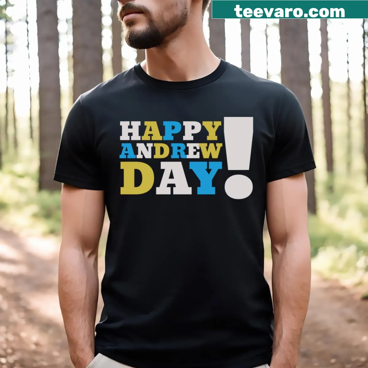 Playful birthday t-shirt for kids named Andrew, celebrating with fun graphics — on a men's t-shirt