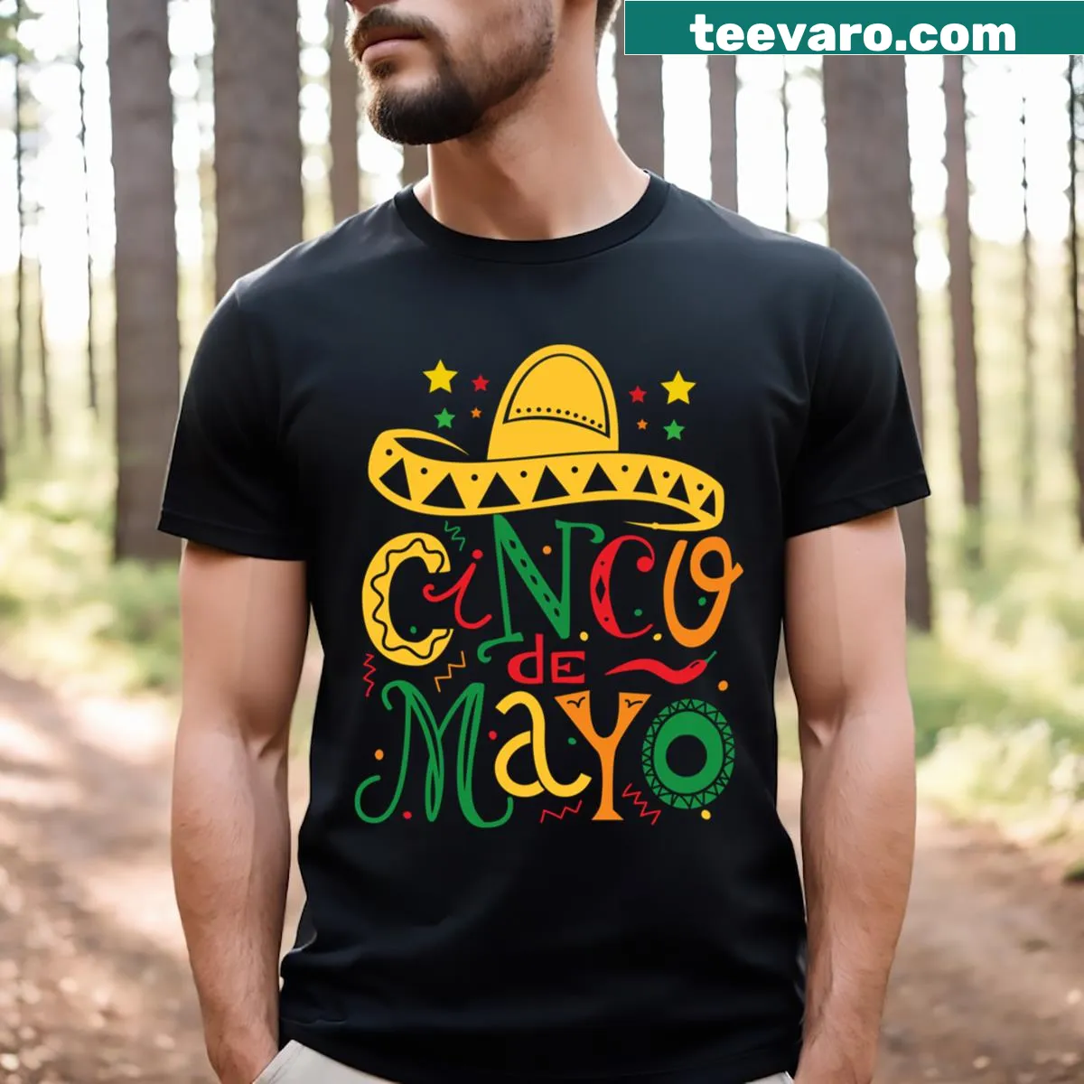Cheerful sombrero graphic T-shirt celebrating Cinco De Mayo — on a men's t-shirt
