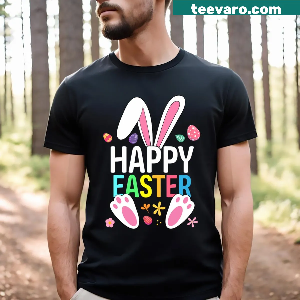 Cute bunny face illustration on a girls' Easter t-shirt — on a men's t-shirt