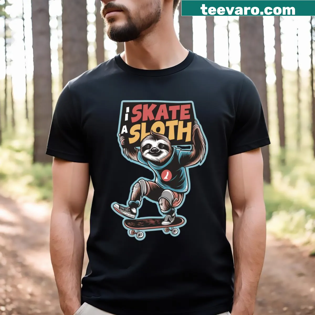 Illustrated sloth on a skateboard on a fun t-shirt — on a men's t-shirt