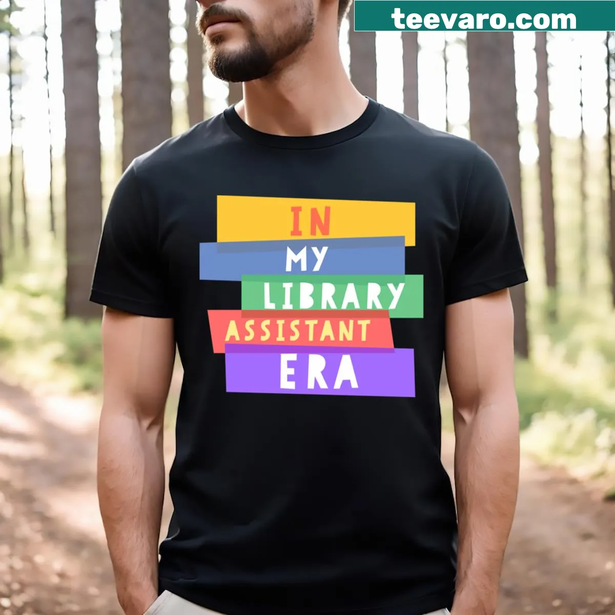 Funny retro t-shirt for library assistants with groovy text — on a men's t-shirt