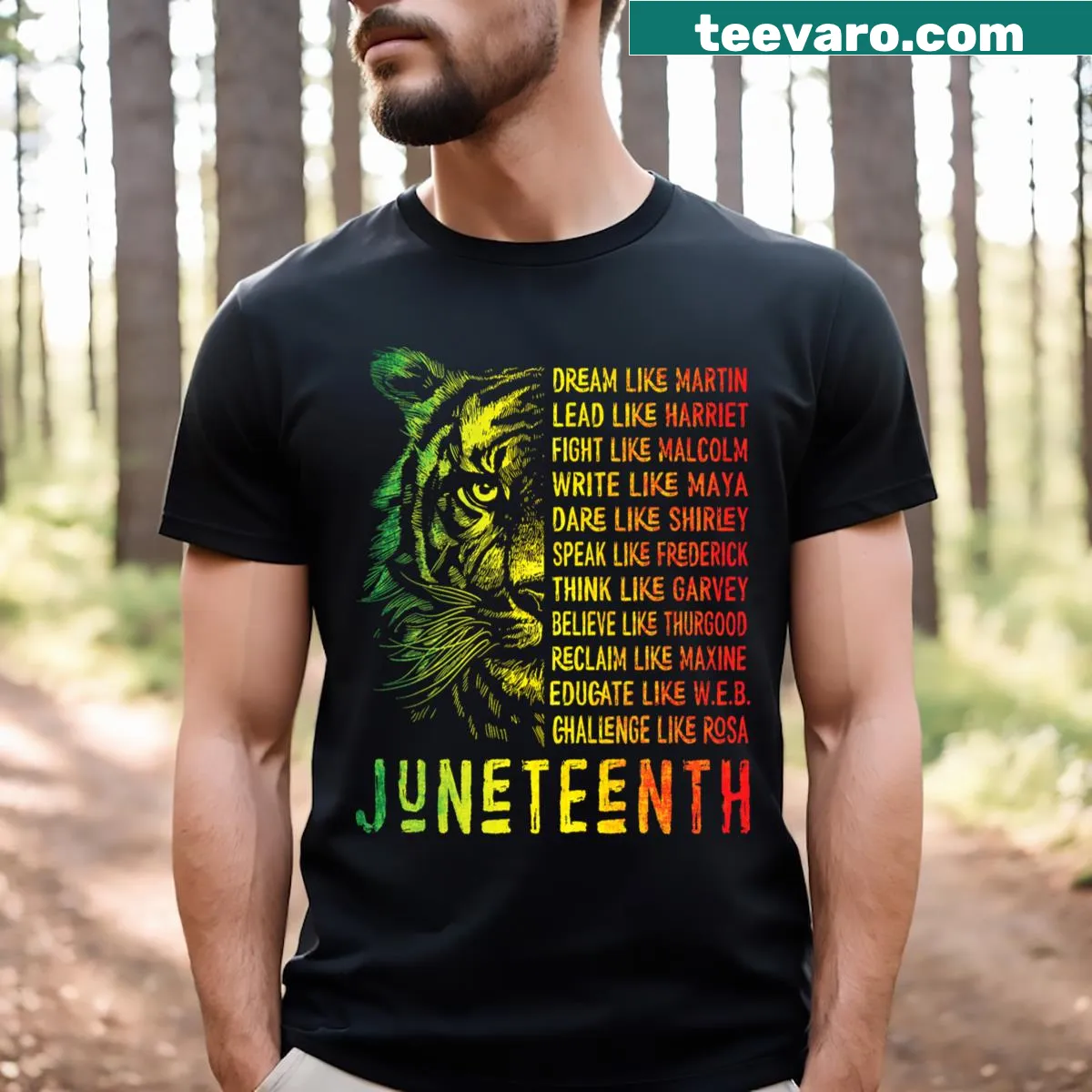 Juneteenth T-shirt celebrating influential Black leaders' legacy — on a men's t-shirt