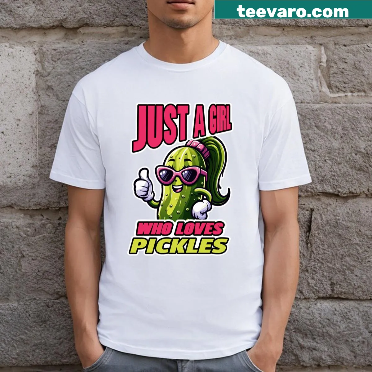 Funny fitted t-shirt for cucumber lovers featuring a playful pickle quote — on a men's t-shirt