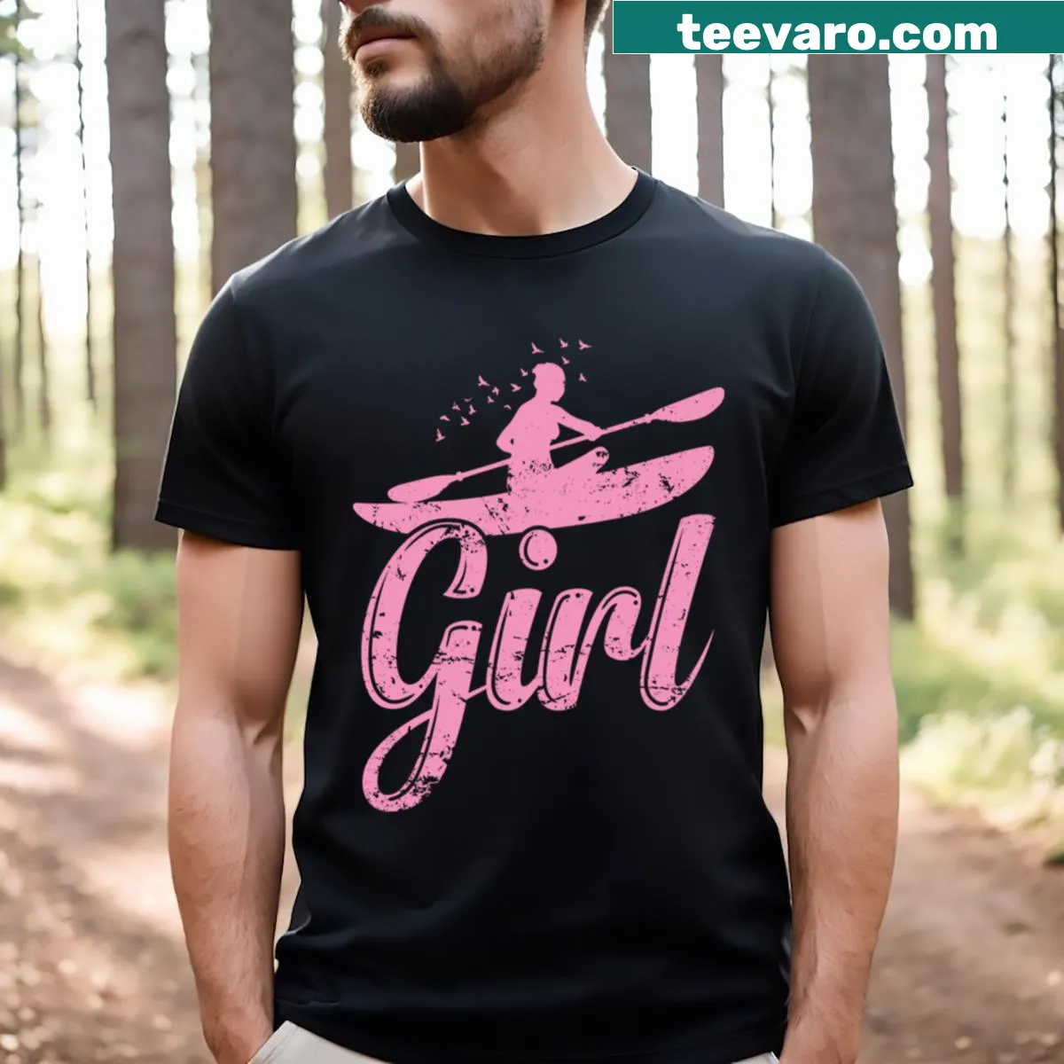Illustration of a girl kayaking on a water-themed T-shirt — on a men's t-shirt