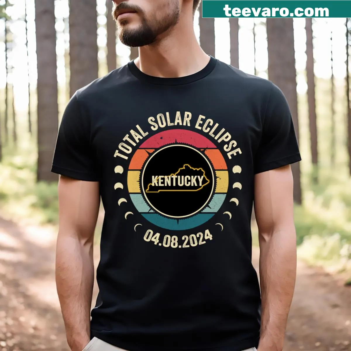 Kentucky Total Solar Eclipse 2024 T-shirt with celestial design. — on a men's t-shirt