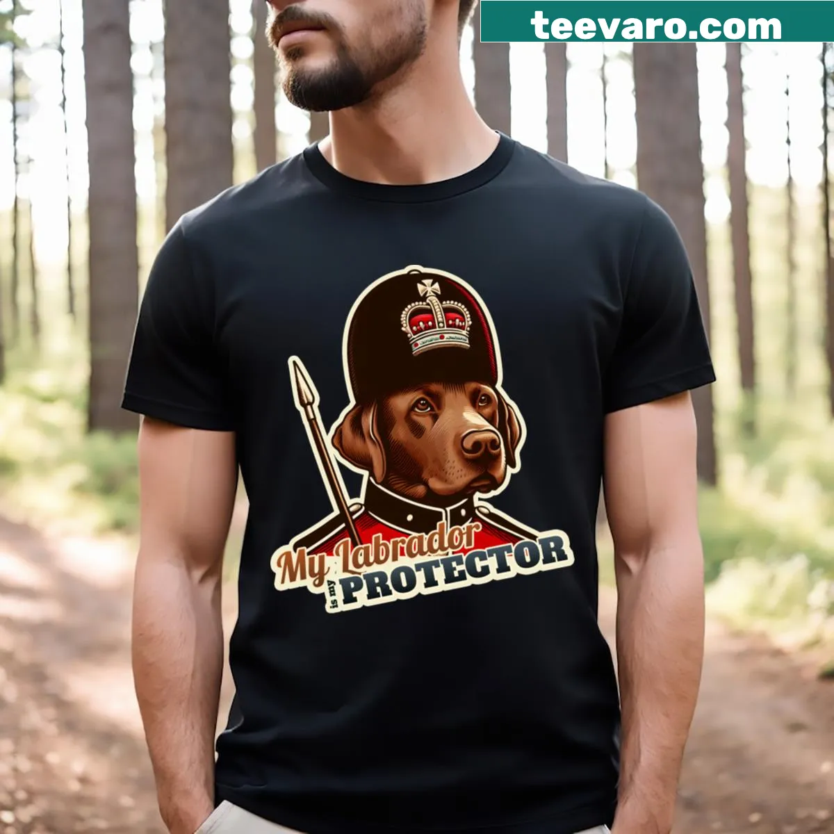 Illustration of a Labrador Retriever as a guard on a casual T-shirt — on a men's t-shirt