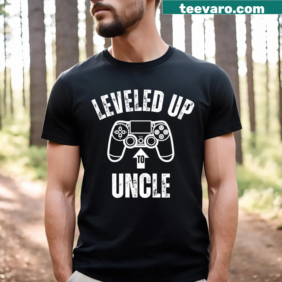 Uncle-themed t-shirt with bold typography celebrating new uncles. — on a men's t-shirt