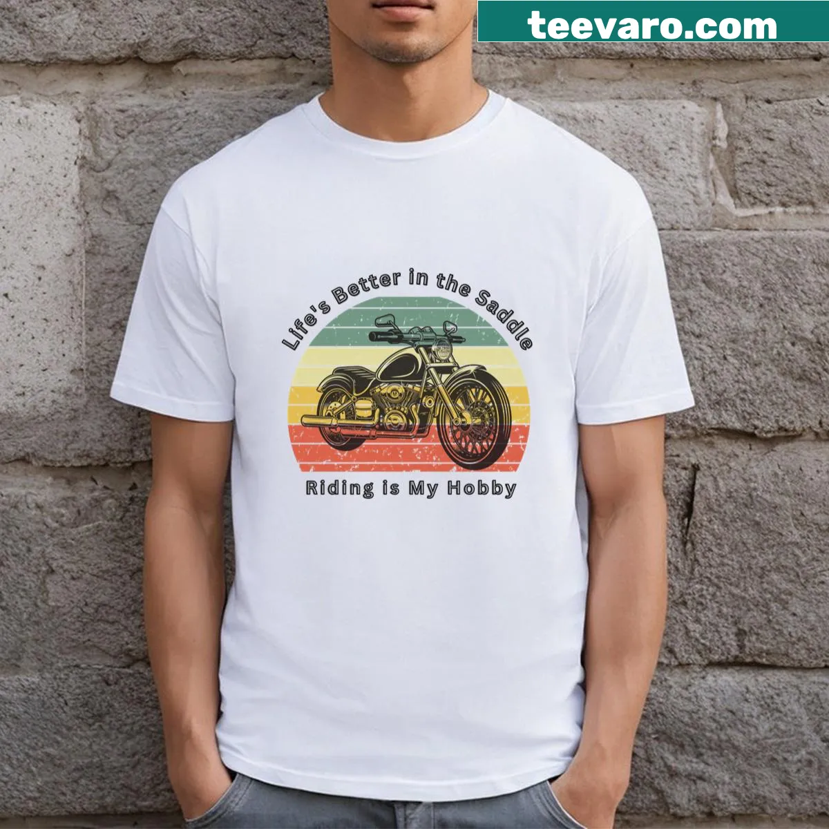 T-shirt celebrating horseback riding with slogan 'Life's Better In The Saddle' — on a men's t-shirt