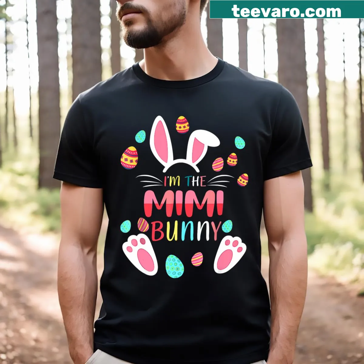 Cute cartoon bunny design on a family Easter party T-shirt — on a men's t-shirt