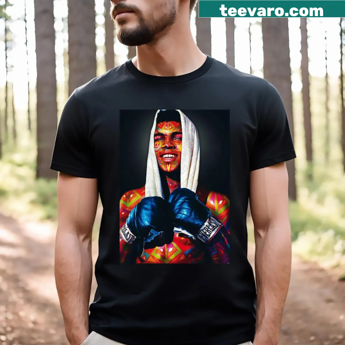 Tribute T-shirt featuring Mohamed Ali's legacy — on a men's t-shirt