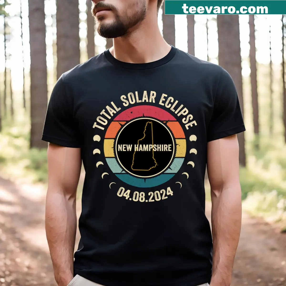 T-shirt commemorating the Total Solar Eclipse 2024 in New Hampshire — on a men's t-shirt