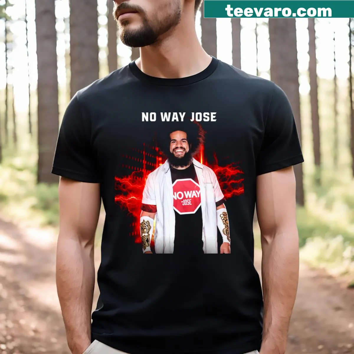Playful No Way Jose text on T-shirt — on a men's t-shirt