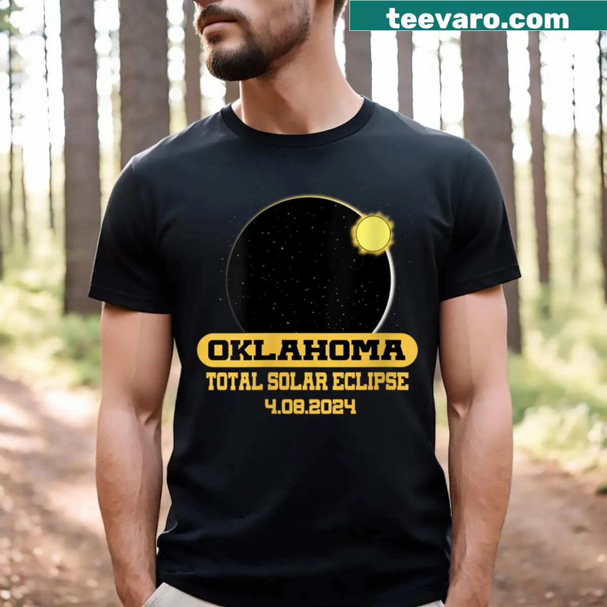 Eclipse-themed graphic on T-shirt celebrating 2024 event — on a men's t-shirt