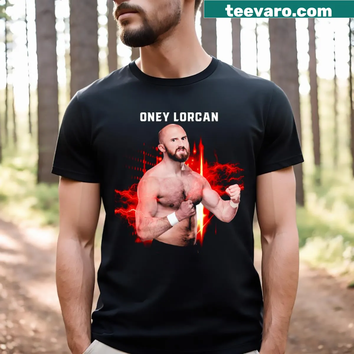 Silhouette T-shirt featuring Oney Lorcan's wrestling persona — on a men's t-shirt