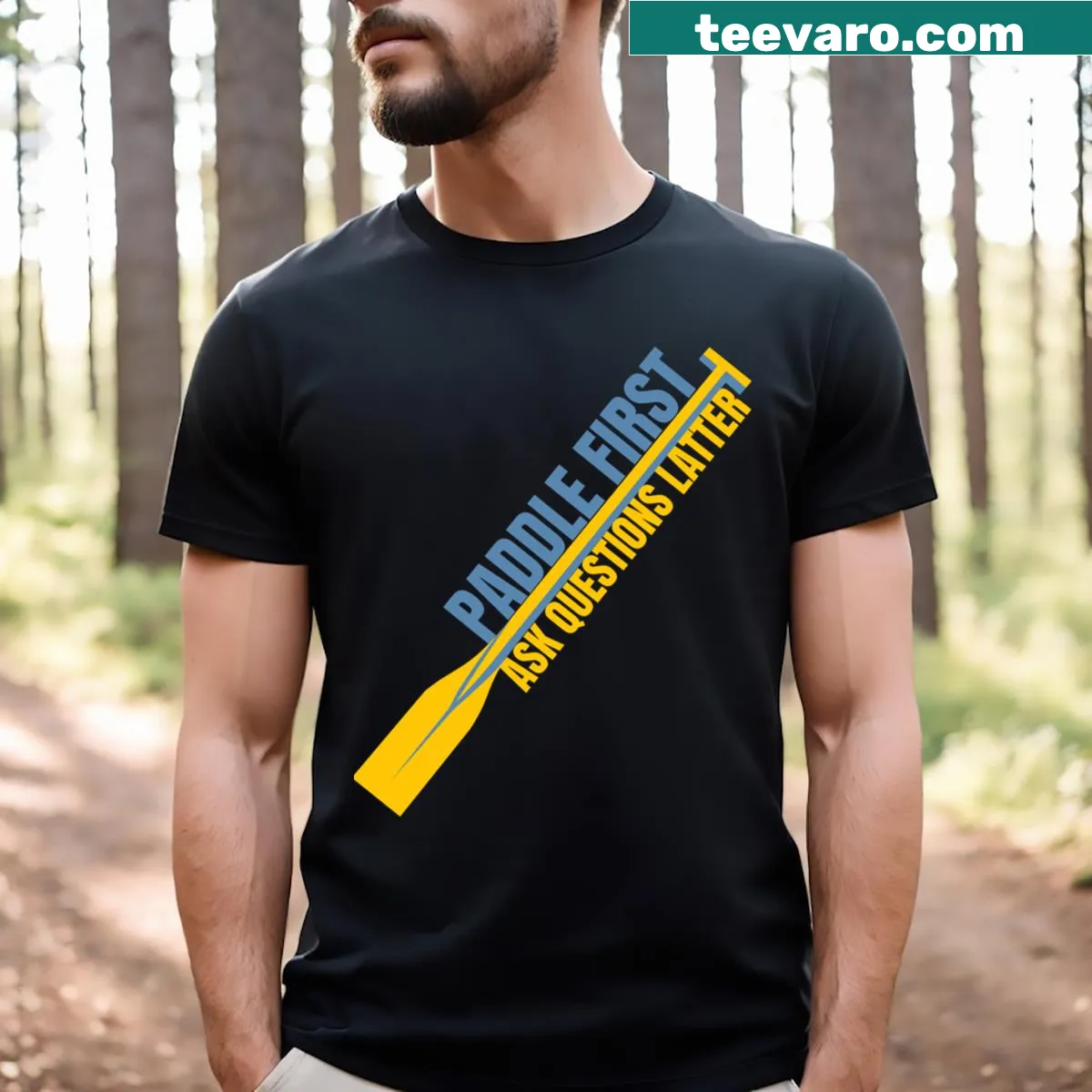 Funny canoeing t-shirt with bold text — on a men's t-shirt