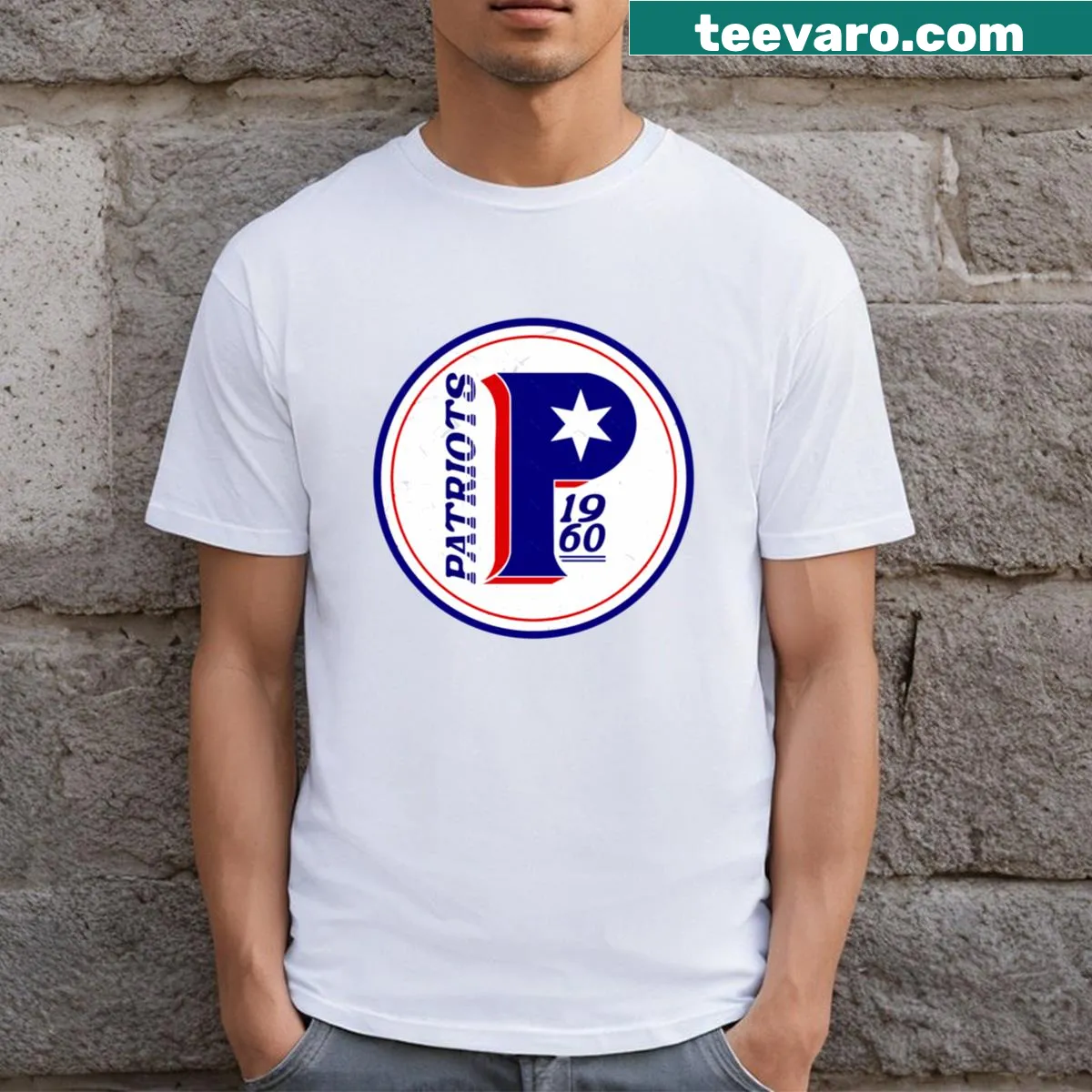 Patriots-themed baseball graphic T-shirt — on a men's t-shirt