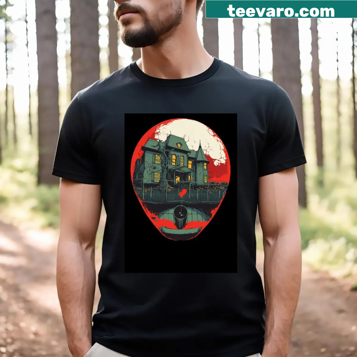 Whimsical design featuring a playful red balloon graphic. — on a men's t-shirt