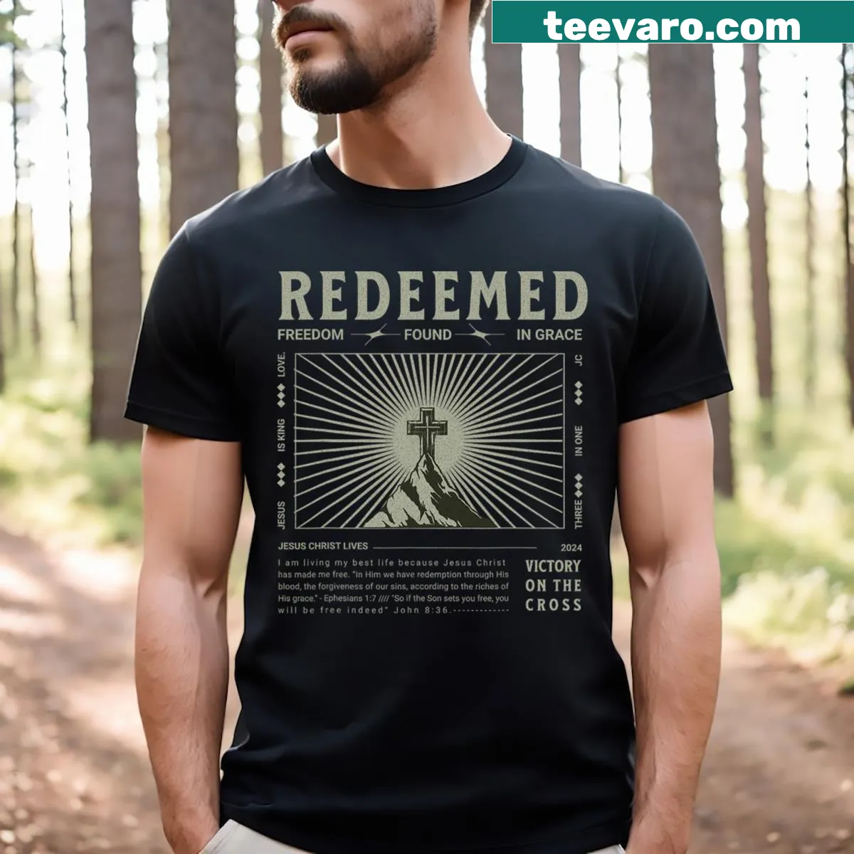 Christian Easter T-shirt featuring a cross and Ephesians reference — on a men's t-shirt