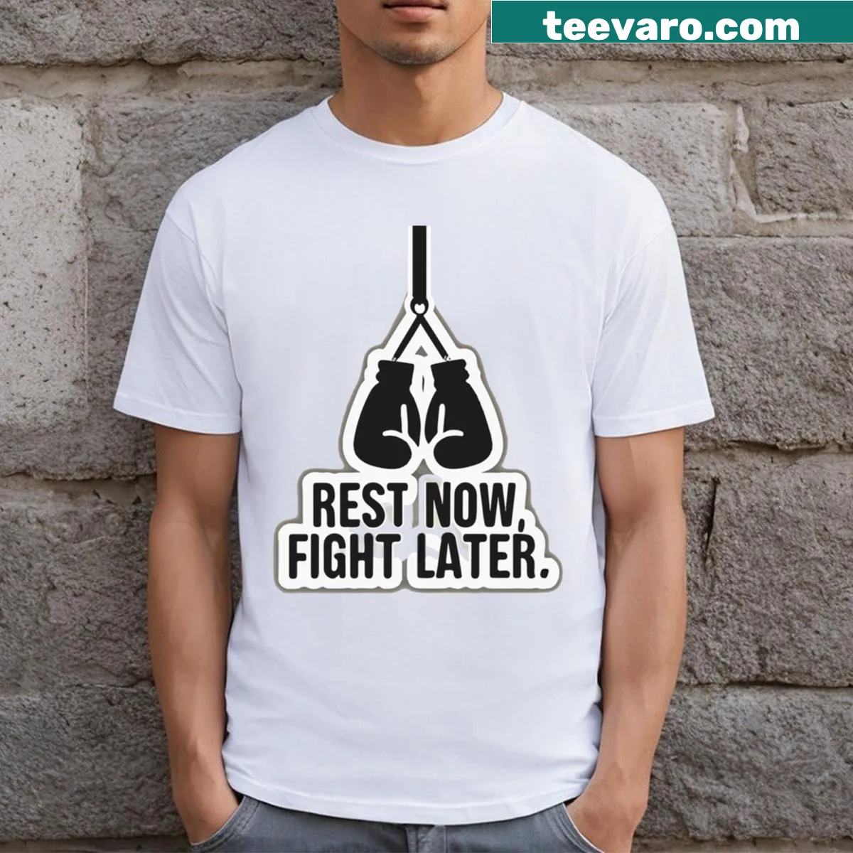 Minimalist T-shirt with boxing gloves and motivational text — on a men's t-shirt