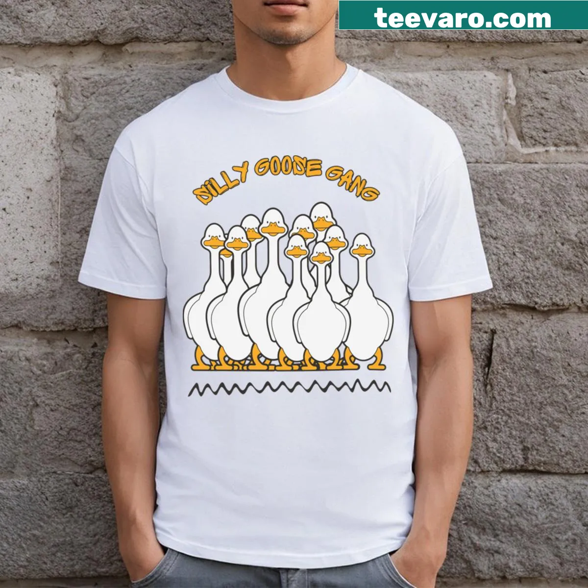 Funny Goose Lovers Quote T-shirt with playful typography — on a men's t-shirt