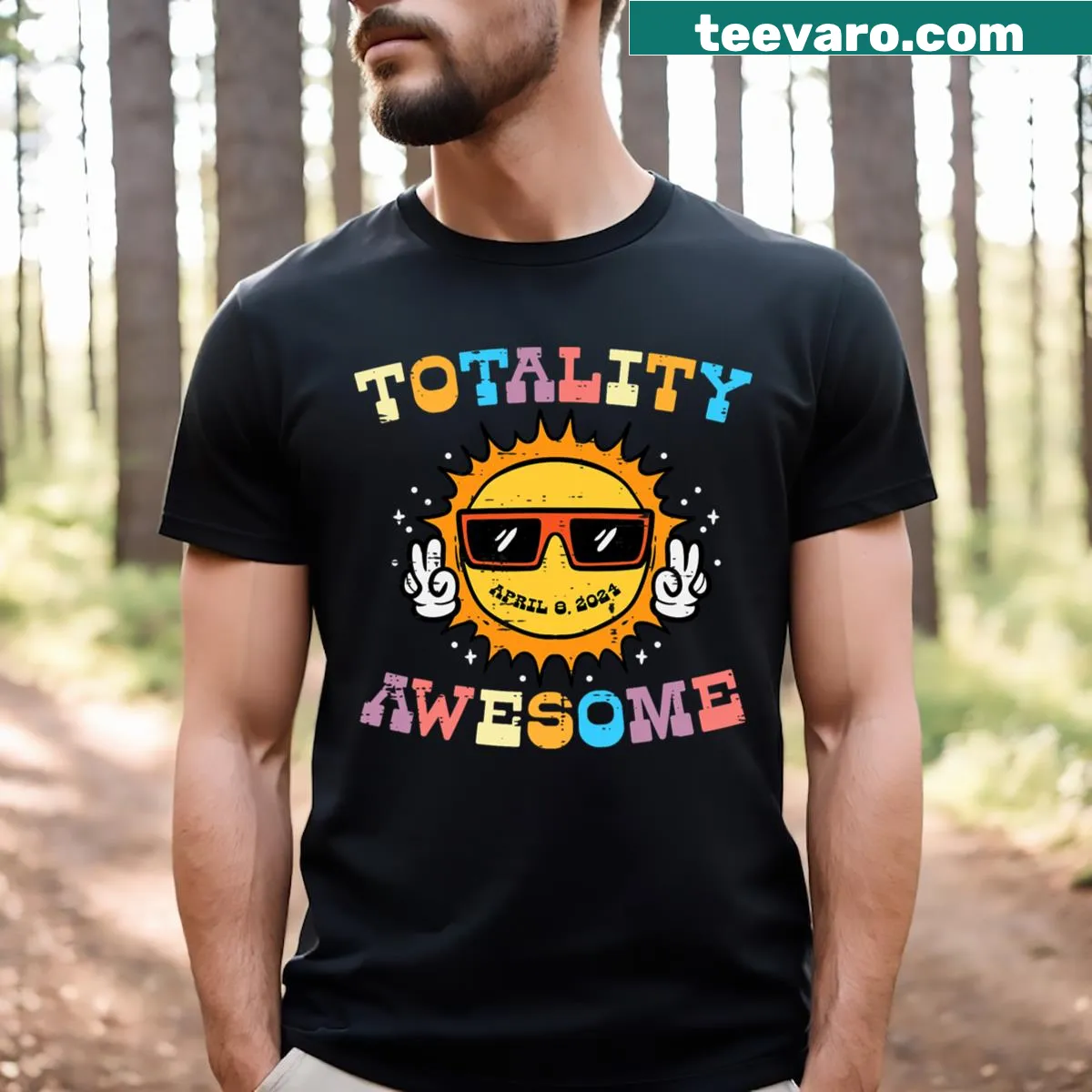 T-shirt celebrating the solar eclipse totality on April 4, 2024 — on a men's t-shirt