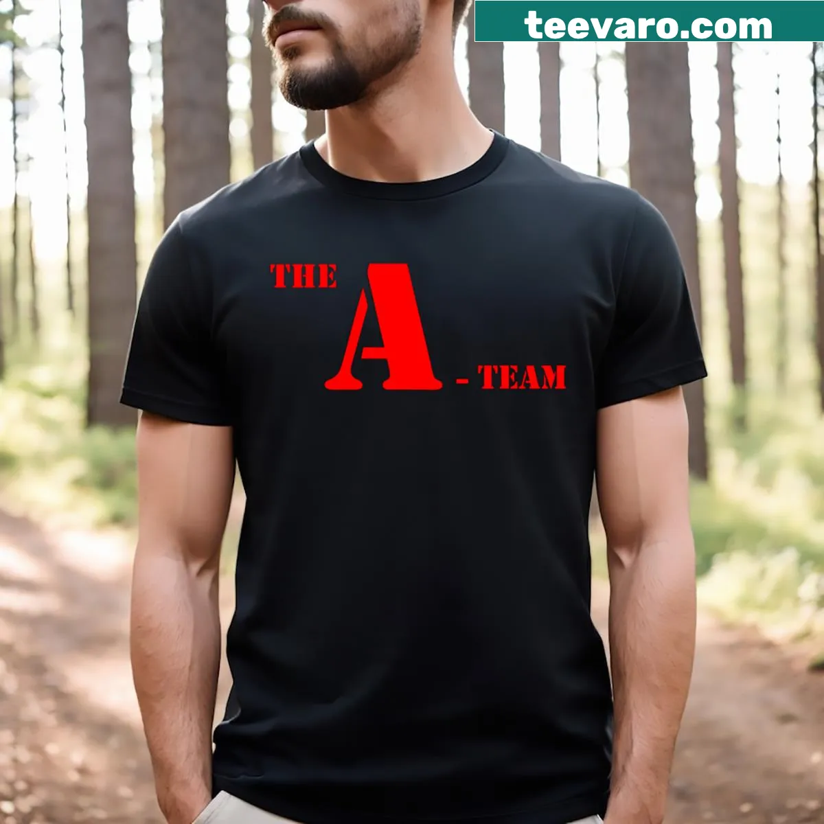 Graphic tee featuring bold text 'The A Team' for fans of the series — on a men's t-shirt