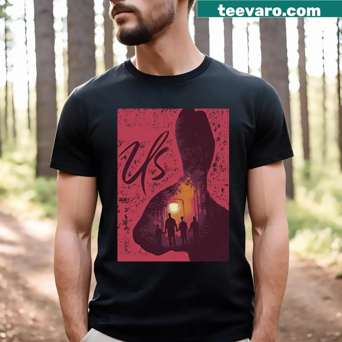 Minimalist abstract typography design on Us Poster T-shirt — on a men's t-shirt