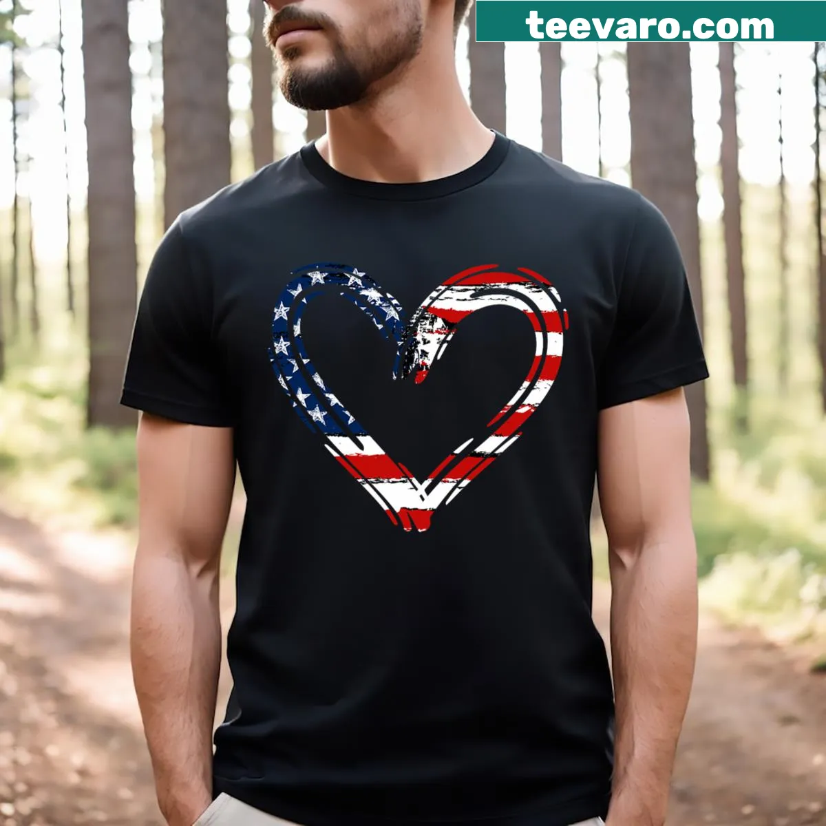 Heart-shaped USA flag graphic on a T-shirt — on a men's t-shirt