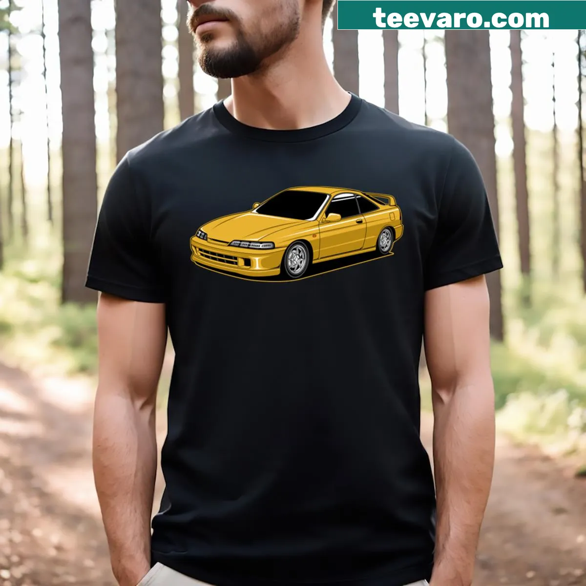 Illustrated Yellow Jdm Integra graphic on t-shirt — on a men's t-shirt