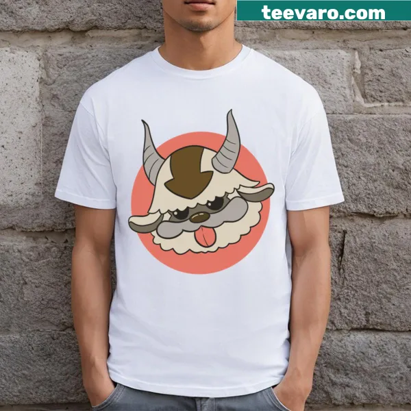 Illustrated T-shirt with a fluffy dog flying among clouds