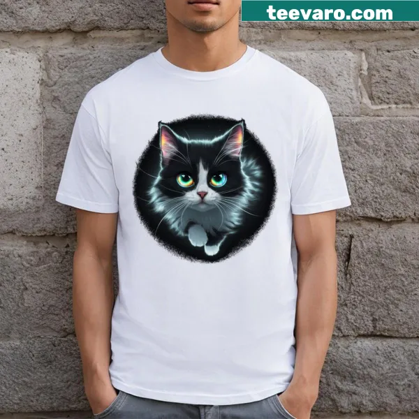 Cute black and white cat graphic on a playful T-shirt