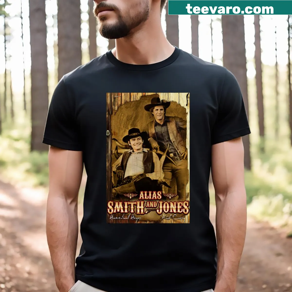 Vintage-style T-shirt featuring fan art from Alias Smith And Jones — on a men's t-shirt