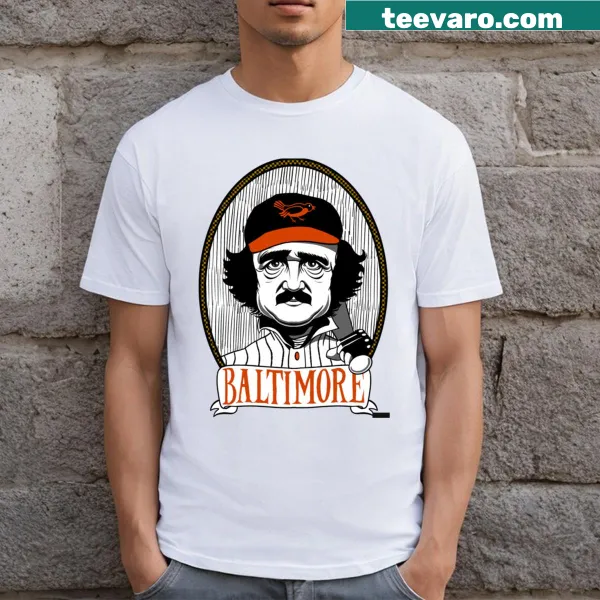 Edgar Allan Poe themed Orioles baseball t-shirt with clever typography
