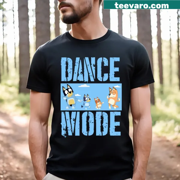 Cartoon T-shirt featuring Bluey in dance mode