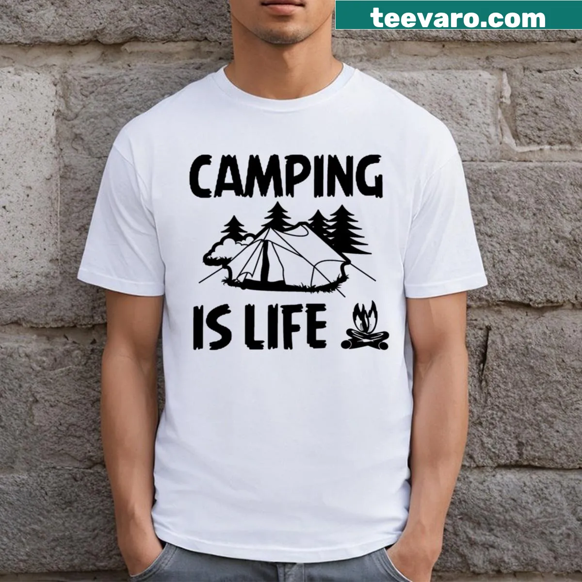 T-shirt celebrating the joy of camping with outdoor graphic — on a men's t-shirt