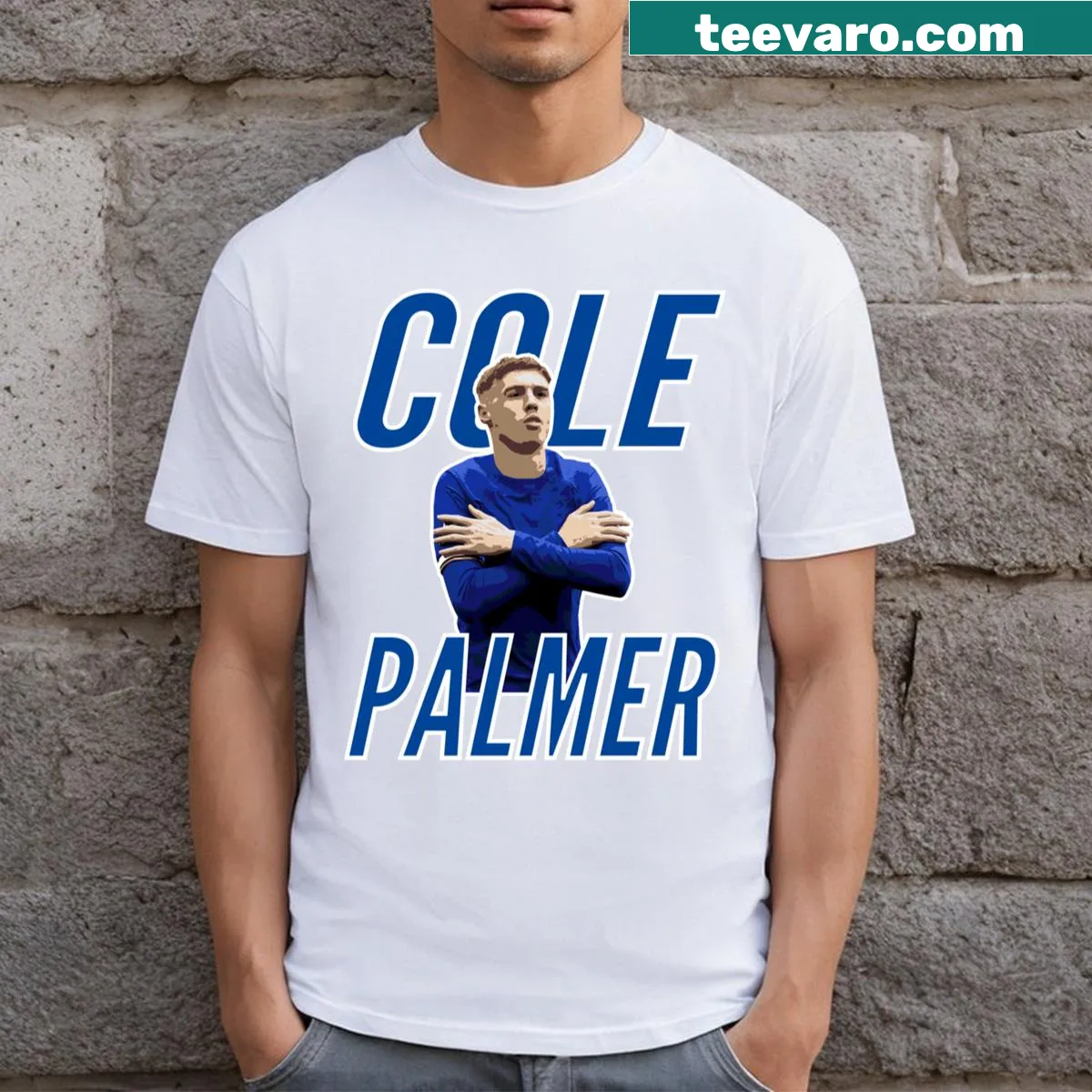 Minimalist typography shirt featuring Cole Palmer's name — on a men's t-shirt