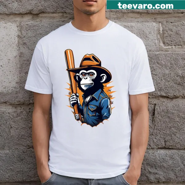 Cartoon cowboy monkey T-shirt with humorous graphic