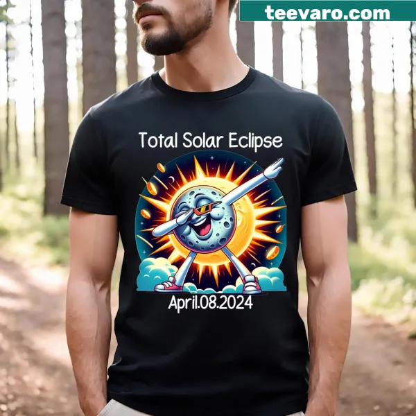 Solar eclipse t-shirt featuring a dabbing sun character