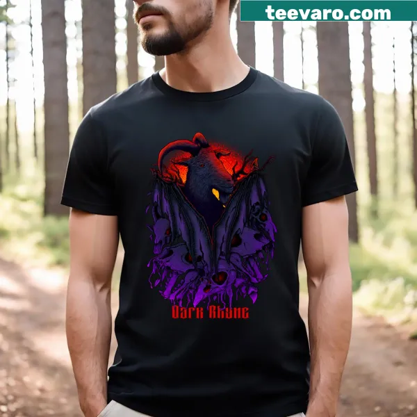 Abstract typography T-shirt featuring the phrase Dark Rhyme