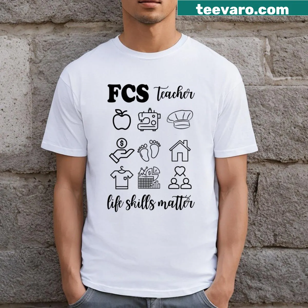 FCS Teacher T-shirt with clear text declaring the profession — on a men's t-shirt