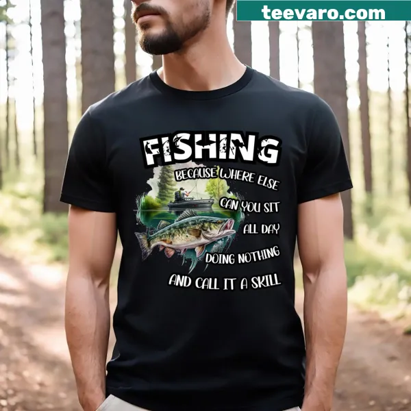 Funny fishing t-shirt with text about fishing as a skill