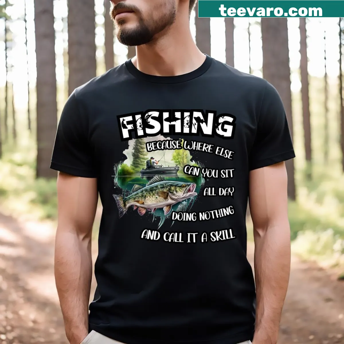 Funny fishing t-shirt with text about fishing as a skill — on a men's t-shirt