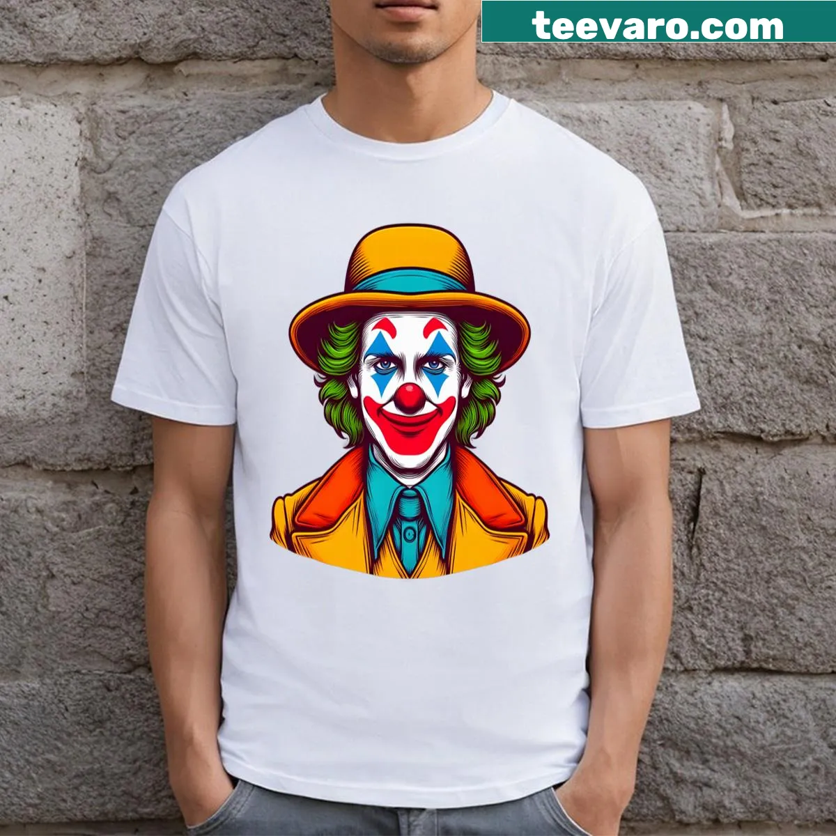 Playful clown graphic on a t-shirt — on a men's t-shirt