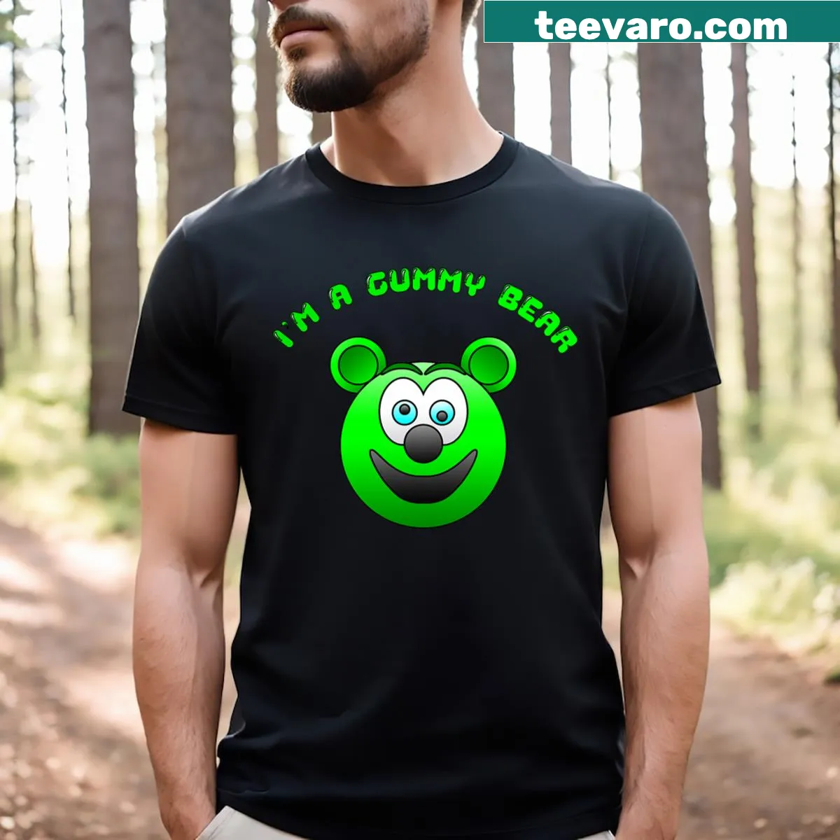 Cartoon gummy bear graphic on kids T-shirt with text — on a men's t-shirt