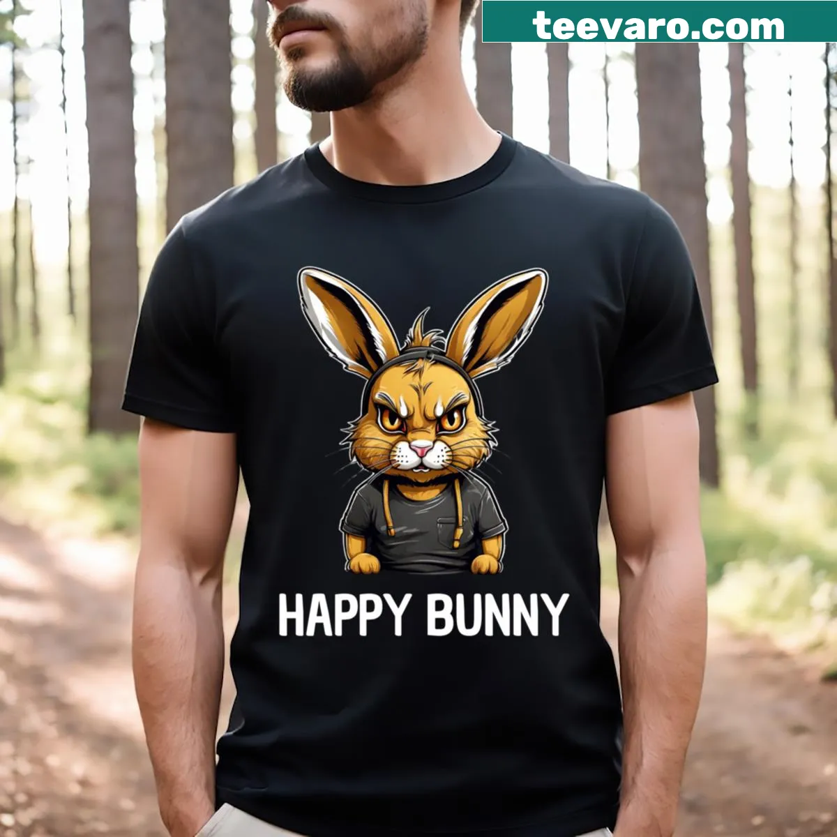 Cute cartoon bunny graphic on a T-shirt for Easter — on a men's t-shirt