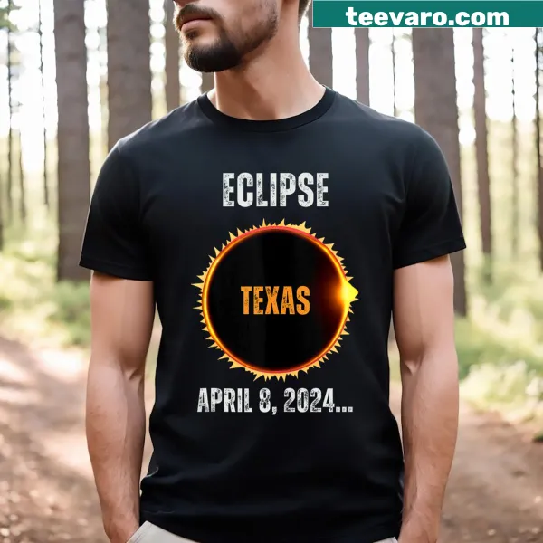 T-shirt featuring 'Happy Texas Eclipse April 8 2024' text design