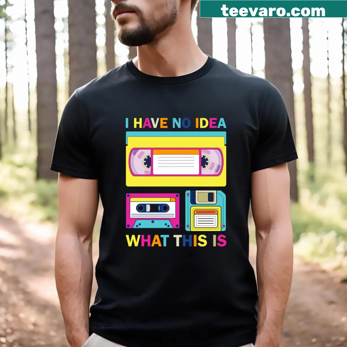 Quirky vintage tech t-shirt with a mysterious graphic — on a men's t-shirt