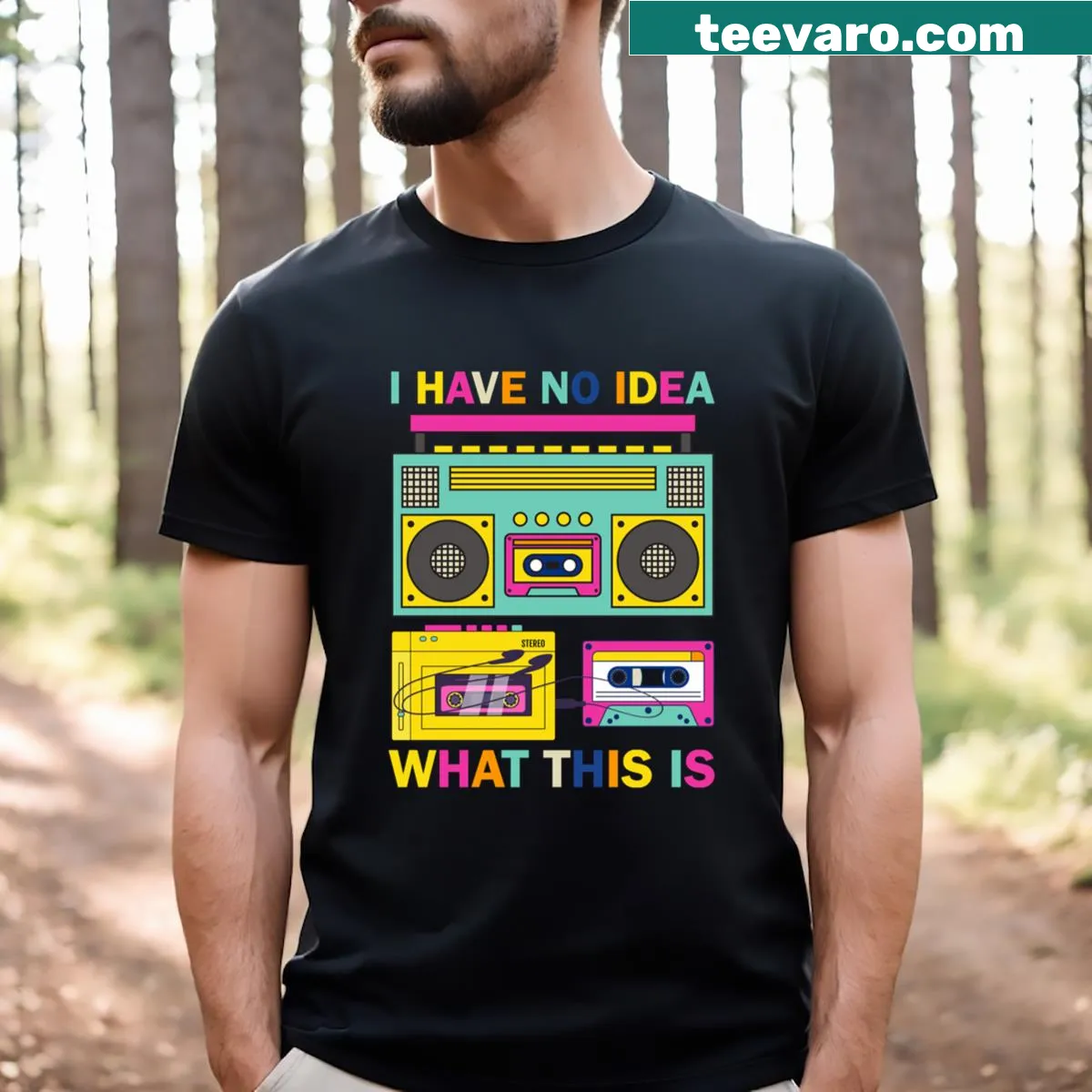 Nostalgic vintage tech t-shirt with playful graphic — on a men's t-shirt