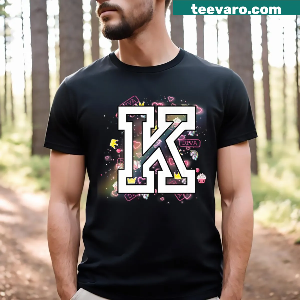 Charming T-shirt featuring the letter K for kids — on a men's t-shirt